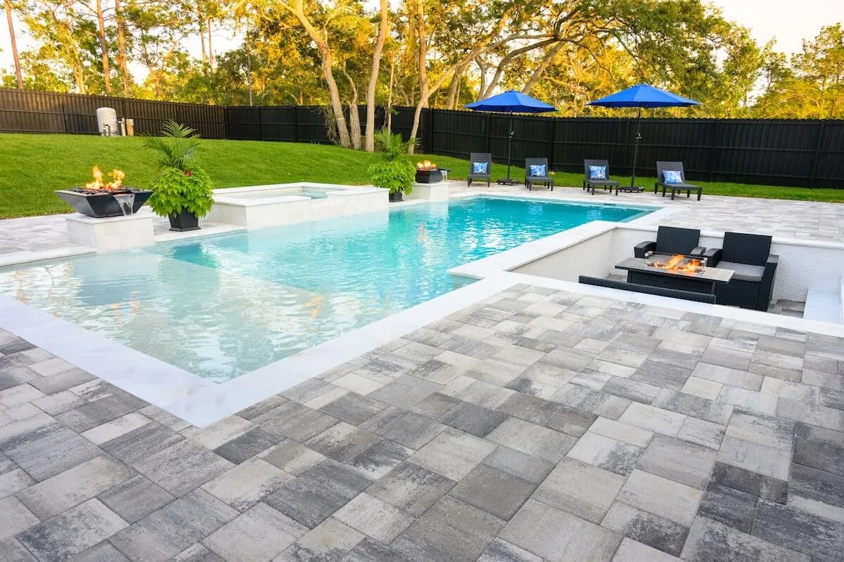 Nics Pool Construction located in Spring Hill Florida Designed This Pool With Fire-Bowls