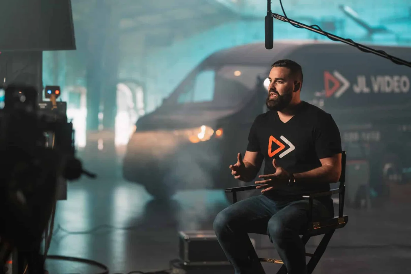 Jordan Lung on set for a JL Video interview